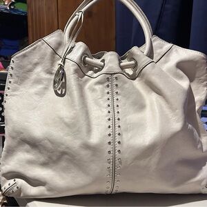 Elegant White Leather Tote Bag Micheal Kors